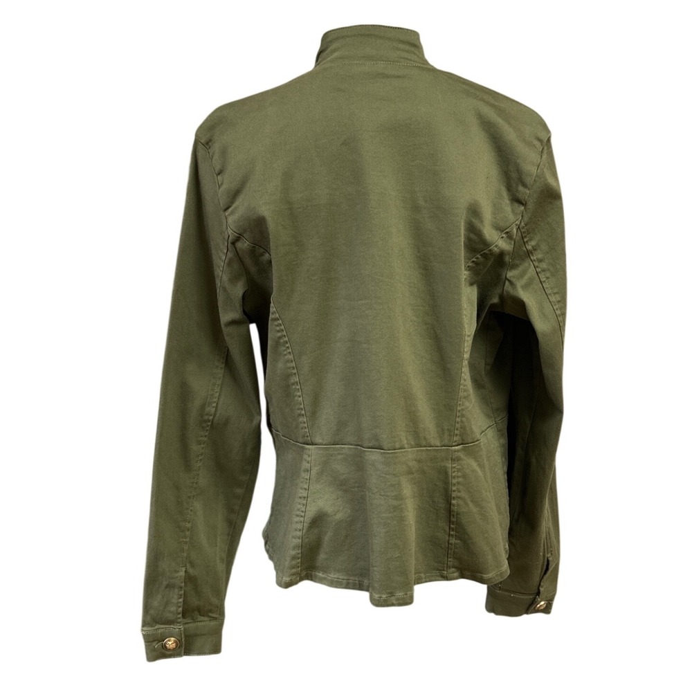 One 5 One Olive Green Military Peplum Jacket Red Floral Embroidery Womens Large - Picture 4 of 10